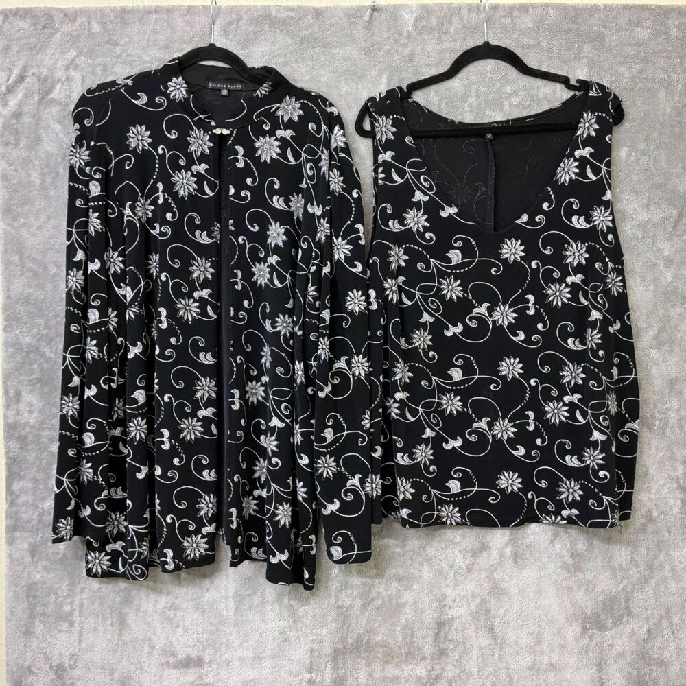 Helene Blake 2PC Jacket Top 3XL Black Purple Paisley Sparkle Formal Set USA